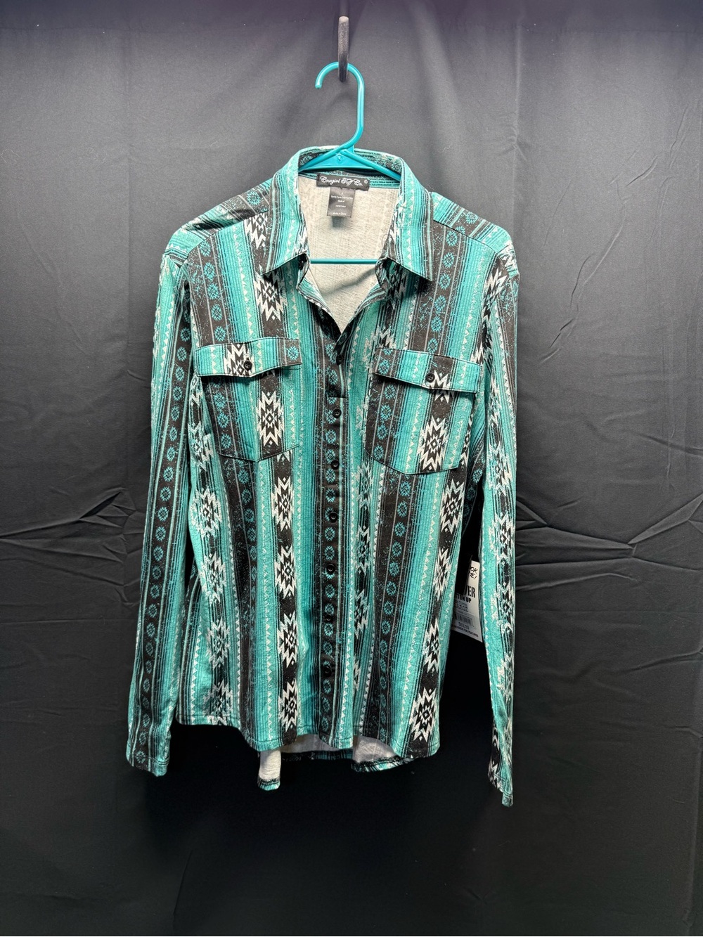 NWT Cowgirl Tuff Teal Aztec-Style Shirt Sz L (12av)